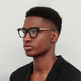 Men's Evans Optical D-Frame in Black and Yellow Gold