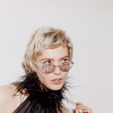 'IT Girl' with Crystals, Oversized Sunglasses in White   | NUE STUDIO x LINDA FARROW