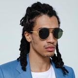 Dustin Round Sunglasses in Black and Yellow Gold (Men's)