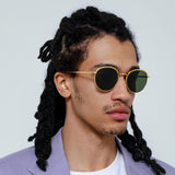 Marlon Oval Sunglasses in Yellow Gold and Green