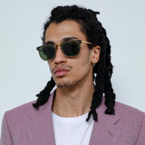 Saul D-Frame Sunglasses in Black and Yellow Gold (Men's)