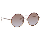 Bea Round Sunglasses in Light Gold and Red